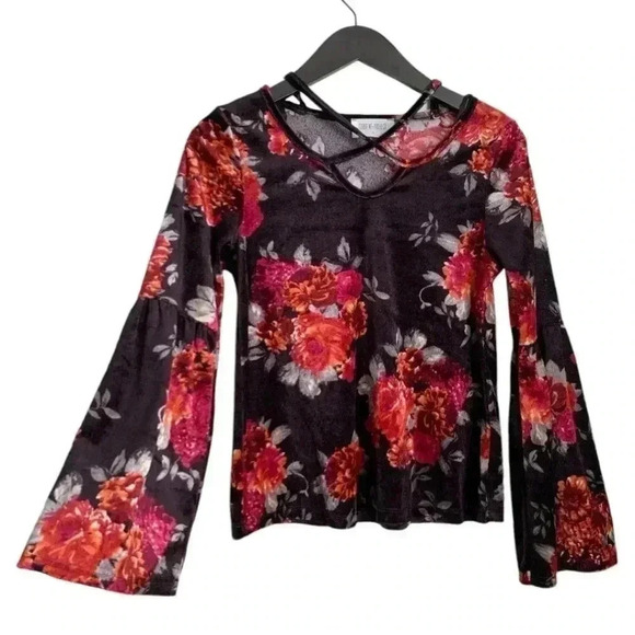 Current Project Women's Shirt Size Small Velvet Floral Top Flare Sleeves - Picture 1 of 7